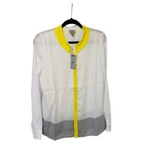 NWT Worthington Button Down Shirt Women's Size Large White Yellow & Gray New
